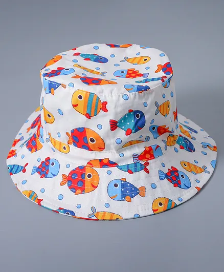 Babyhug Fish Printed Bucket Hat - White