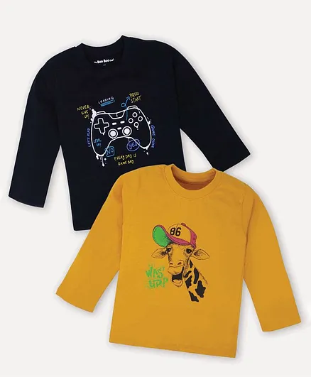 The Boo Boo Club Pack Of 2 Full Sleeves Giraffe Print Tees - Black & Yellow