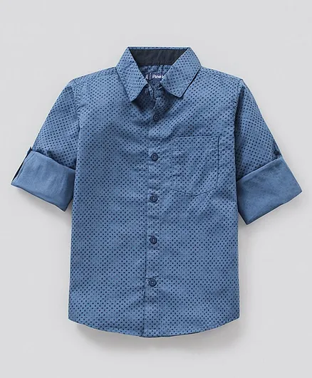 Pine Kids Full Sleeves Softener Washed Cotton Shirt - Blue