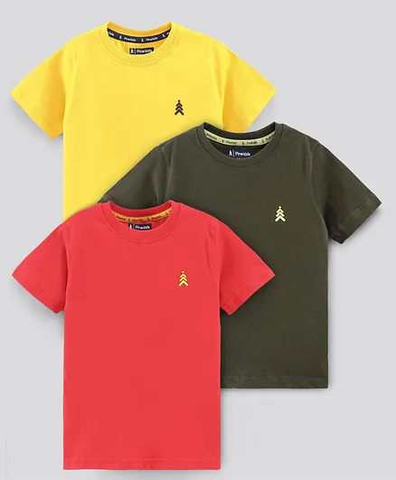 Pine Kids Half Sleeves Biowashed T-Shirt Pack of 3 - Yellow Grey Red