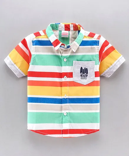 Babyhug Boys Half Sleeve One Pocket Striped Shirt - Multicolor