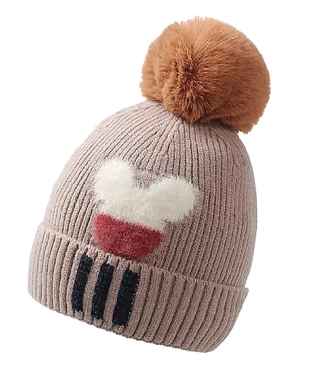 SYGA Pom Pom Wool Cap Mickey Mouse Design Beige - Circumference 42 cm