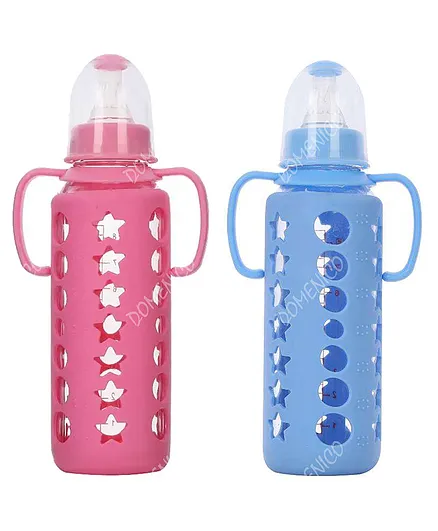 DOMENICO Glass Feeding Bottle Green Pink - 240 ml