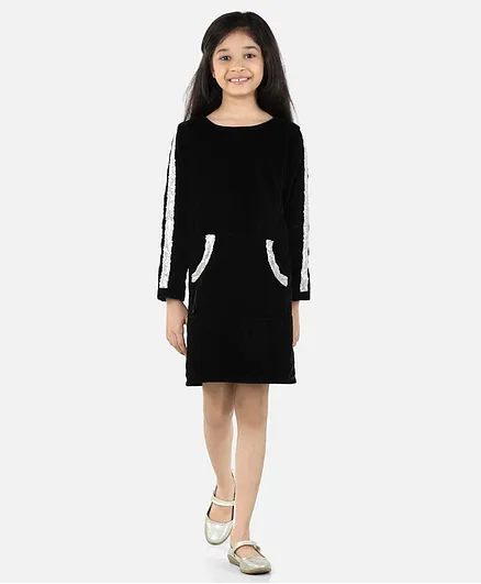 Fairies Forever Full Sleeves Sequins Detailing Dress - Black