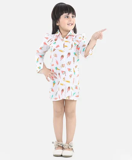 Fairies Forever Full Sleeves Ice Cream Print Dress - Multi Colour