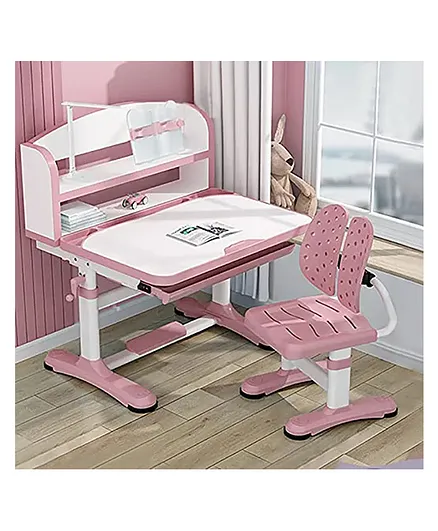 StarAndDais Multifunctional Study Table and Chair With Book Storage Shelf - Pink