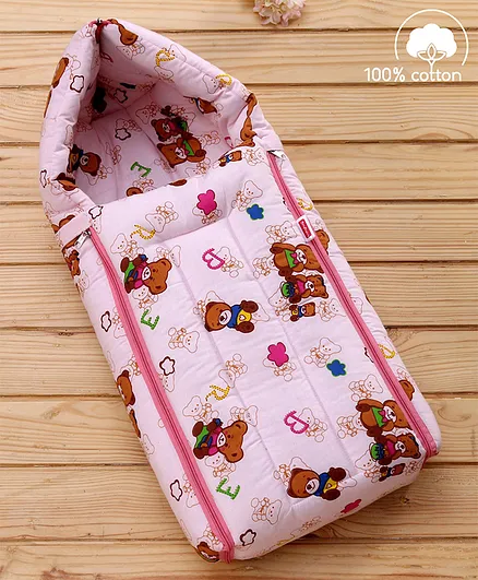Babyhug Cotton Sleeping Bag Little Teddy - Pink