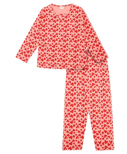 RAINE AND JAINE Heart Printed Long Sleeves Nightwear - Red