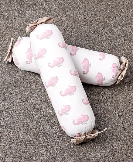 Babyhug Bolster Set Sea Horse Print Pack Of 2 - White & Pink