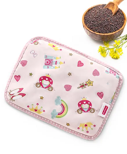 Babyhug Head Shaping Mustard Seed Rai Pillow With Lavender Essential Oil Castle Print - Pink