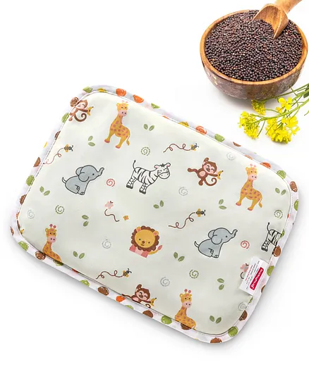 Babyhug Head Shaping Mustard Seed Rai Pillow With Lavender Essential Oil Animal Print - Yellow