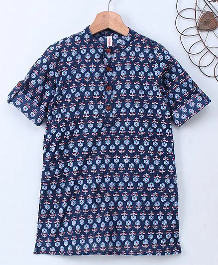 Babyhug Full Sleeve Kurta All Over Printed - Blue