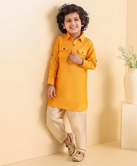 Babyhug Full Sleeves Printed Kurta Pyjama Set - Yellow