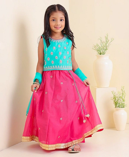 Babyhug Sleeveless Zari Embroidered Lehenga Choli With Dupatta - Fuschia Pink