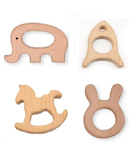 Enorme Organic Non Toxic Wooden Teethers Pack of 4 - Brown