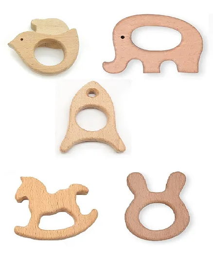 Enorme Organic Non Toxic Wooden Teethers Pack of 5 - Brown