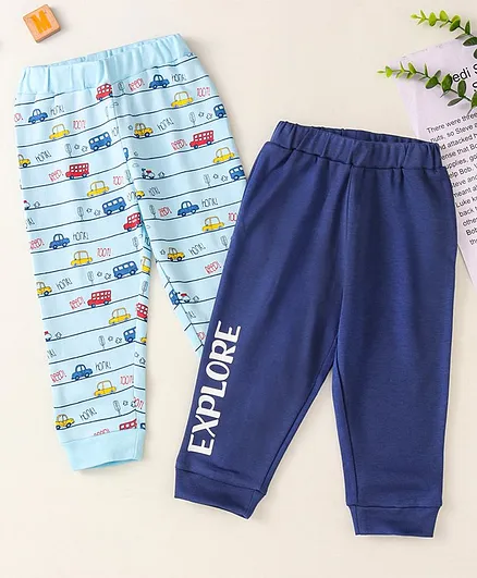Babyoye 100% Cotton with Eco-Jiva Finish Lounge Pants Car Print Pack of 2 - Blue Navy