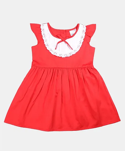 Doodle Girls Clothing Cap Sleeves Solid Colour Dress - Red