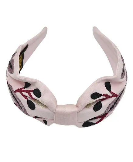 Funkrafts Leaf Embroidery Knotted Hair Band - Pink
