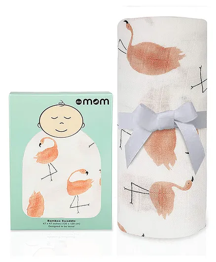 Dotmom Bamboo Swaddle Flamingo Print - White