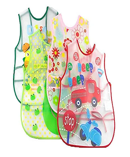Koochie Koo Waterproof Quick Dry Sleeveless Printed Bibs Apron Pack of 5 - Multicolour