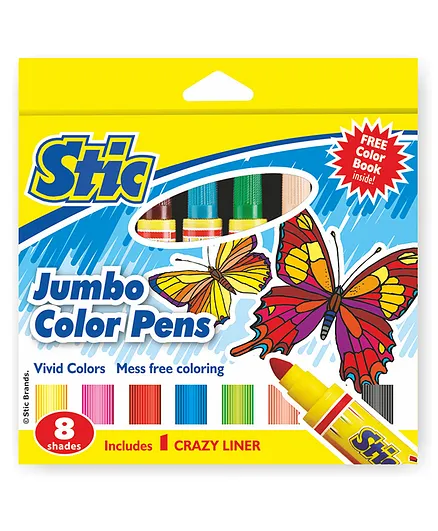Stic Jumbo Colour Pens 8 Pieces With 1 Crazy Liner - Multicolour