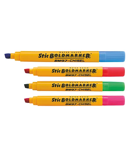 Stic Boldmarker Chisel Marker Pack of 4 - Multicolour