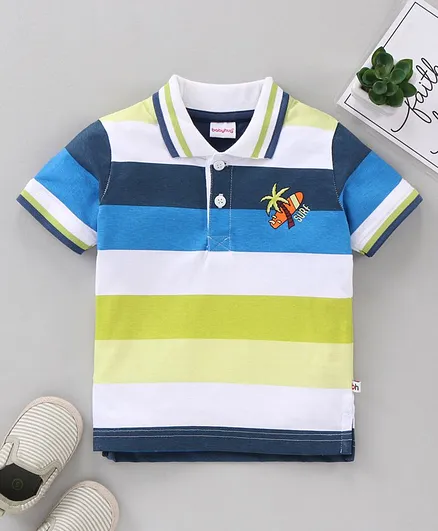 Babyhug Half Sleeves Polo Striped T-Shirt - White Stripper