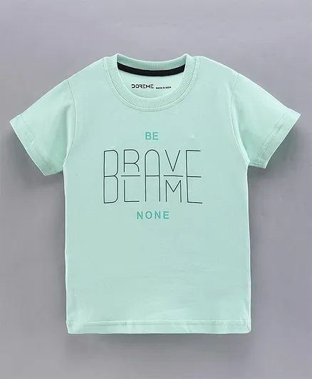 Doreme Half Sleeves Cotton T-shirt with Quote Print - Sea Green