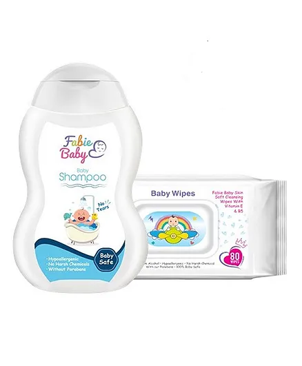 Fabie Baby Shampoo (250 ml) And Wipes - 80 Pieces