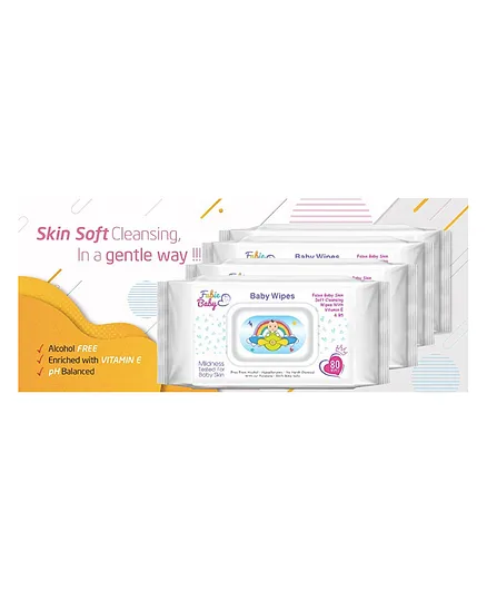 Fabie Baby SkinSoft Baby Cleansing Wipes Pack of 6 - 80 Pieces Each