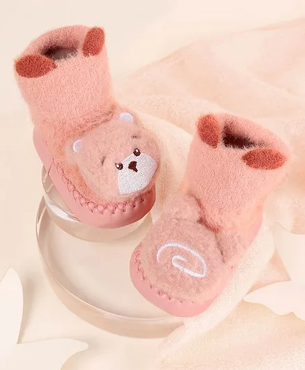 Kicks & Crawl Teddy Bear Embellished Booties - Pink