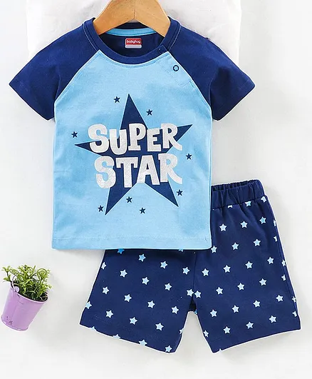Babyhug Half Sleeves Tee & Shorts Set Star Print - Blue