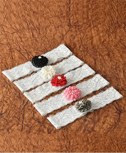 Funkrafts Floral Design And Applique Pack Of 5 Lace Headbands - White