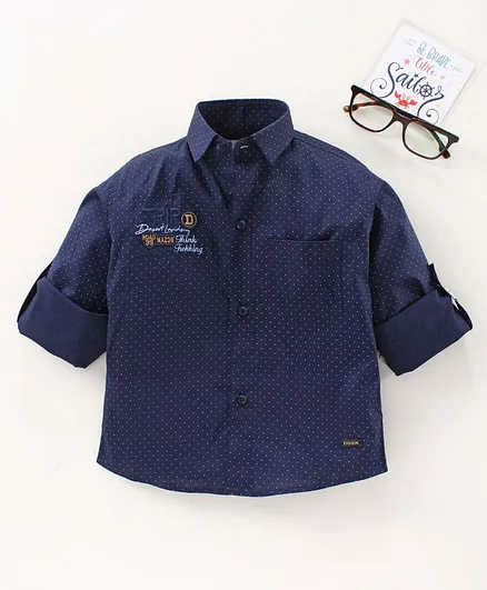 Dapper Dudes Full Sleeves Dots Print Shirt - Navy Blue