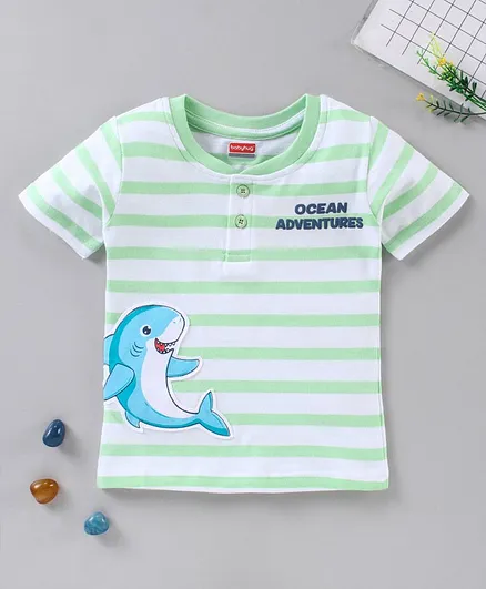 Babyhug Half Sleeves Striped T-Shirts Text Print with Patch - Green
