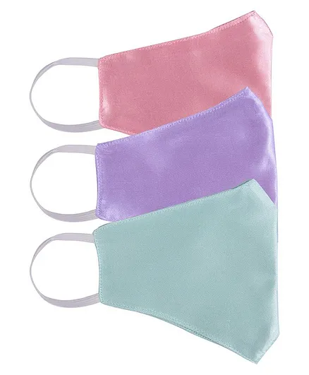 Arendelle Pastel Colors Solid Pack Of 3 Satin Masks - Pink Lilac And Green