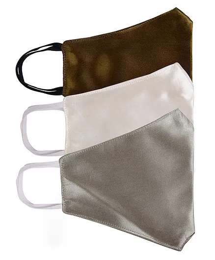 Arendelle Solid Pack Of 3 Satin Masks - Green White And Grey