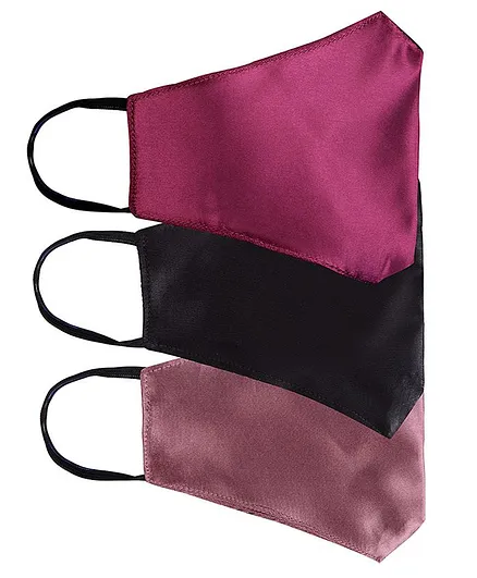 Arendelle Solid Pack Of 3 Satin Masks - Pink Black And Peach