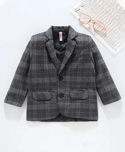 Babyhug Full Sleeves Party Wear Blazer Checks Print - Black