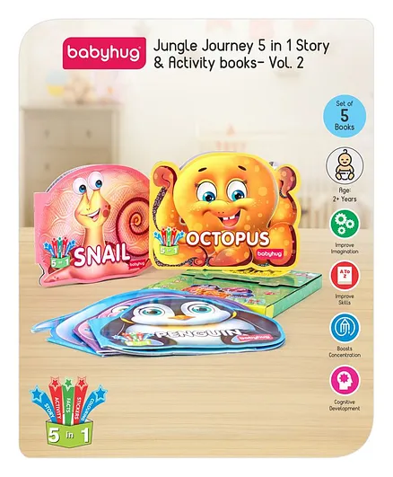 Babyhug 5 In 1 Story & Activity Animal Shape Books Pack of 5 (Octopus, Snail, Penguin,Walrus,Whale) - English