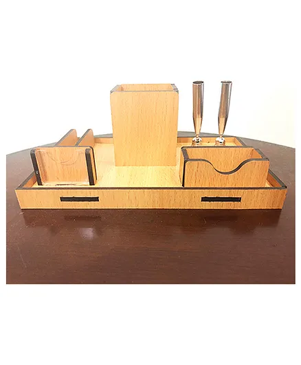 WISSEN Wooden Desk Organiser 8 inch 2 holder pen Stand Model 2 (Color May Vary)