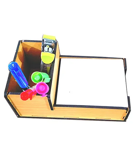 WISSEN MDF Pen Stand with Note Pad Holder - Brown