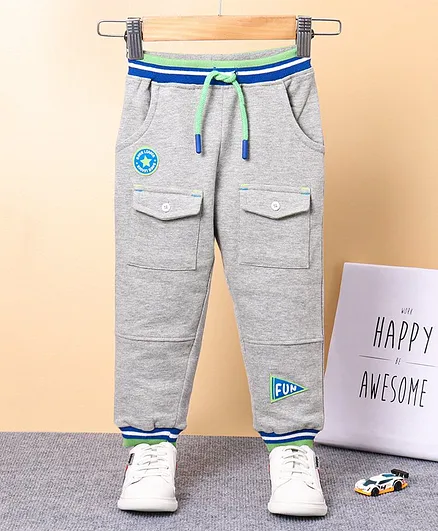 Babyhug Full Length Knit Lounge Pants Placement Print - Grey