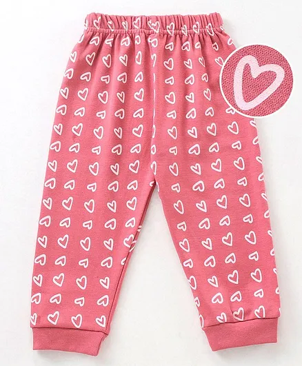 Teddy Full Length Lounge Pant Heart Print - Peach