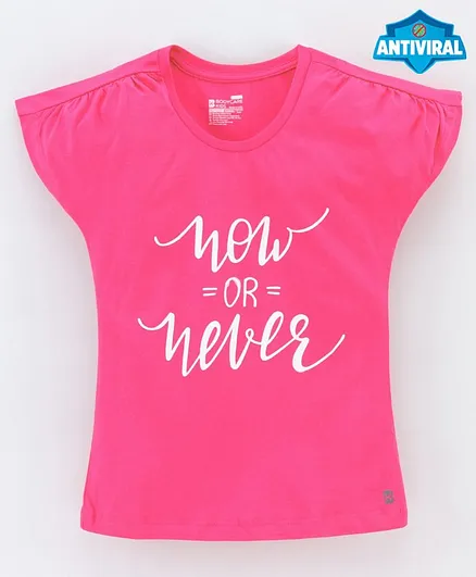 Proteen - Bodycare Short Sleeves Anti Viral Tee Text Print - Fuchsia