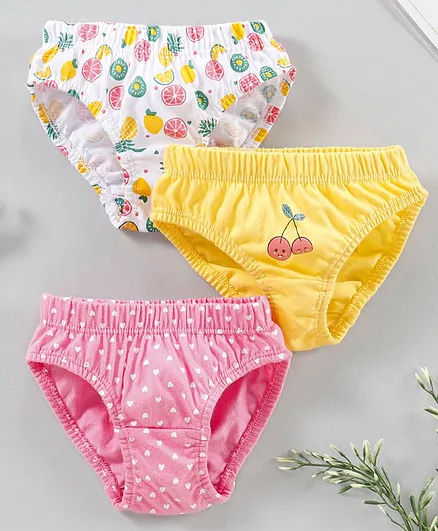 Babyhug Panties Fruits Print Pack of 3 - White Yellow Pink
