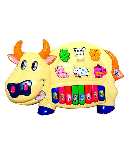 AKN TOYS Musical Cow Piano Toy with Flashing Light & Sound - Multicolor