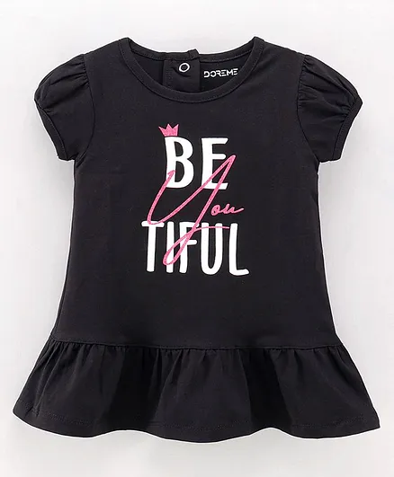 Doreme Short Sleeves Printed Frock - Black
