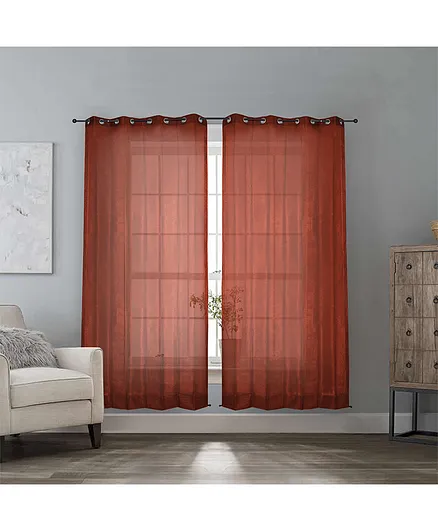 Hippo Eyelet Curtain Pack of 2 Brown - 7 x 4.5 Feet